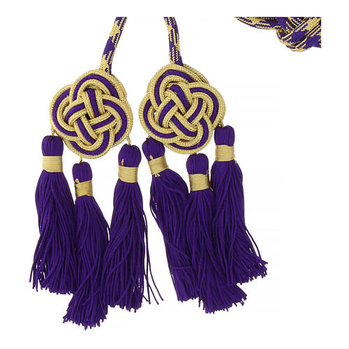 Priest cincture with rosette and chainette fringe, gold and purple 3