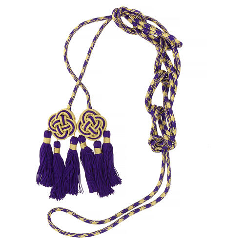 Priest cincture with rosette and chainette fringe, gold and purple 5