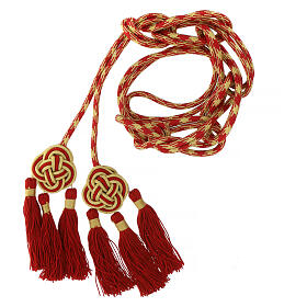 Priest cincture with rosette and chainette fringe, red and gold