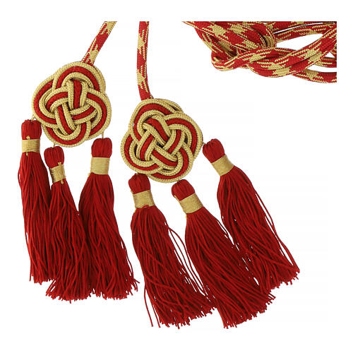 Priest cincture with rosette and chainette fringe, red and gold 3