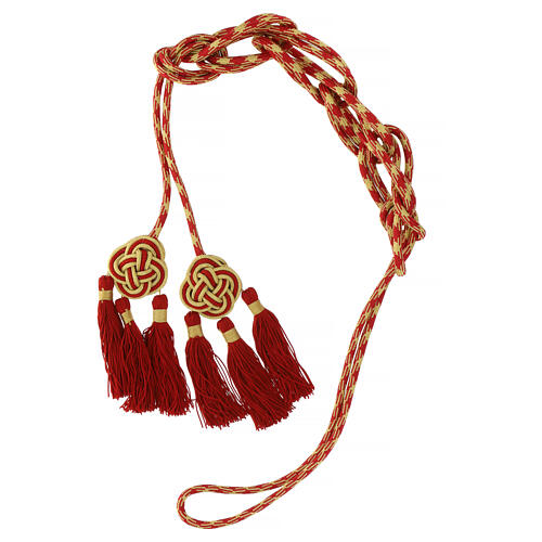 Priest cincture with rosette and chainette fringe, red and gold 5