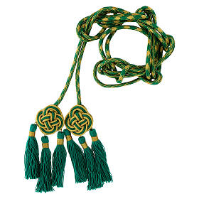 Priest cincture with rosette and chainette fringe, mint green and gold