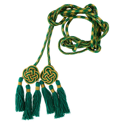 Priest's cincture with three rosette tripolin bows, mint green and gold 1