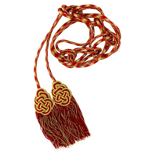 Red and golden cincture for priest with knotted medallion 2