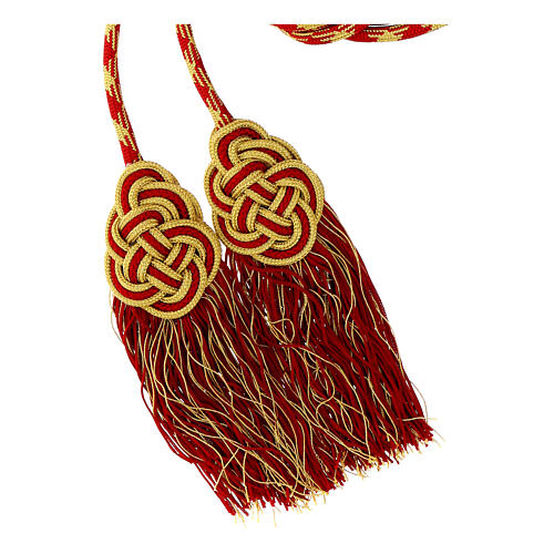 Red and golden cincture for priest with knotted medallion 3