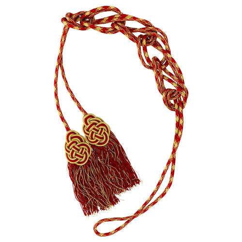 Red and golden cincture for priest with knotted medallion 5