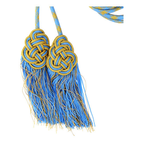 Priesterzingulum, gold-hellblau, Quaste mit flachem Abschluss 3