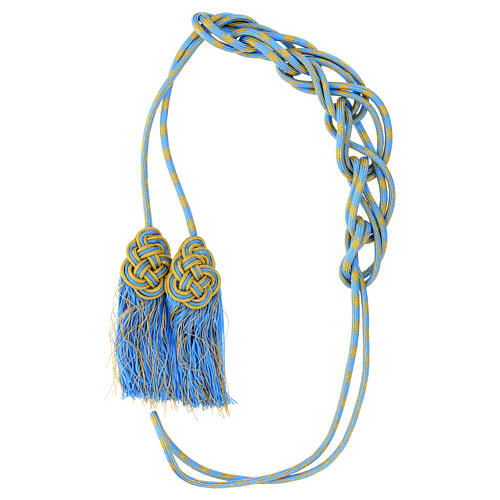 Priesterzingulum, gold-hellblau, Quaste mit flachem Abschluss 6