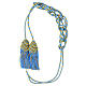 Priesterzingulum, gold-hellblau, Quaste mit flachem Abschluss s6