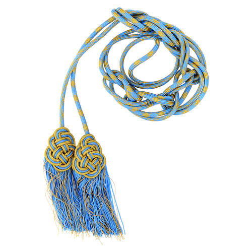 Light blue and golden cincture for priest with knotted medallion 1