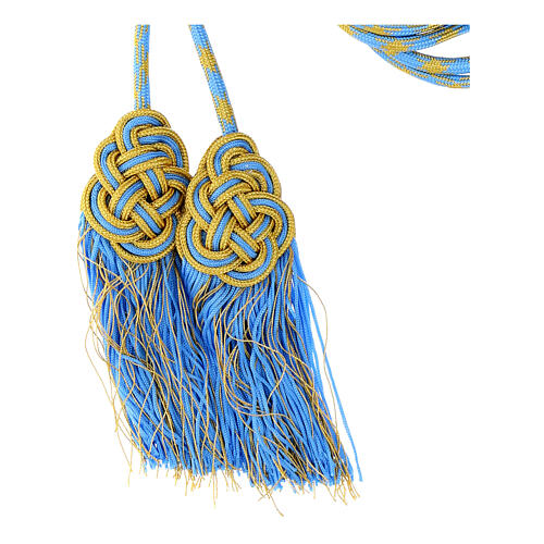 Light blue and golden cincture for priest with knotted medallion 3