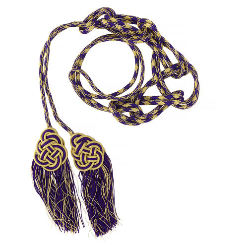 Purple and golden cincture for priest with knotted medallion 1