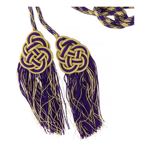 Purple and golden cincture for priest with knotted medallion 4