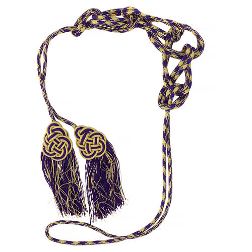 Purple and golden cincture for priest with knotted medallion 5