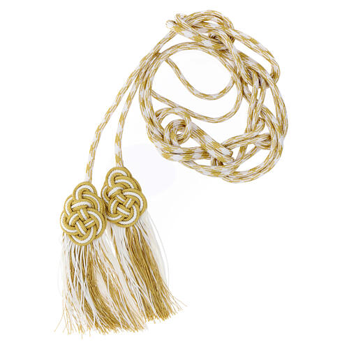 Priesterzingulum, cremefarben-gold, Quaste mit flachem Abschluss 2