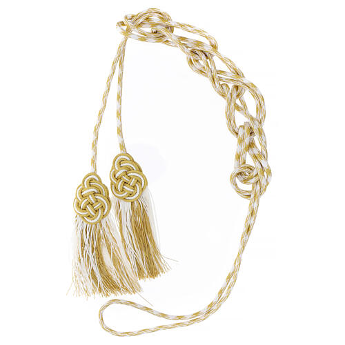 Priesterzingulum, cremefarben-gold, Quaste mit flachem Abschluss 6