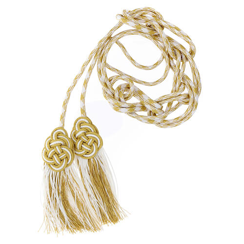 Cream-coloured and golden cincture for priest with knotted medallion 2