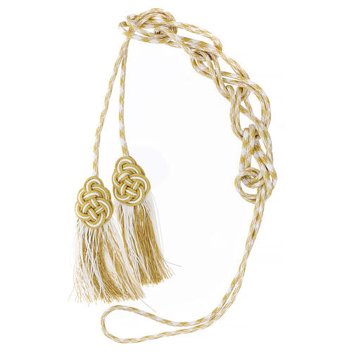 Cream-coloured and golden cincture for priest with knotted medallion 5