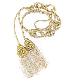 White and golden cincture for priest with knotted medallion