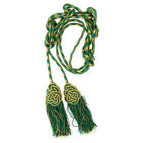 Mint green and golden cincture for priest with knotted medallion