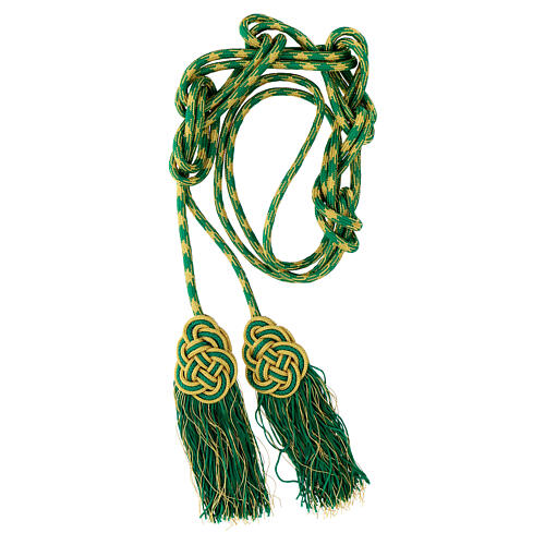 Mint green and golden cincture for priest with knotted medallion 1