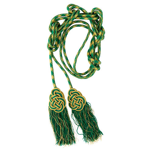 Cingolo sacerdotale color verde menta oro fiocco medaglia 2