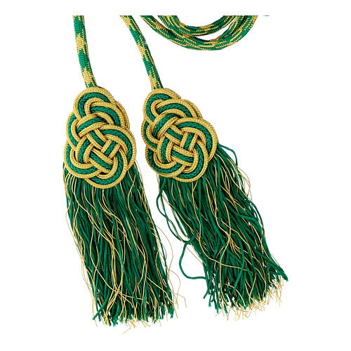 Cingolo sacerdotale color verde menta oro fiocco medaglia 3