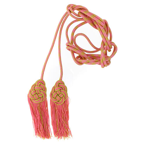 Pink and golden cincture for priest with knotted medallion 1