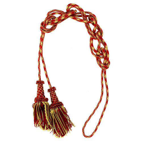 Luxury priest cincture with cannetille tassel, red and gold, wooden core 5