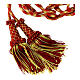 Luxury priest cincture with cannetille tassel, red and gold, wooden core s4