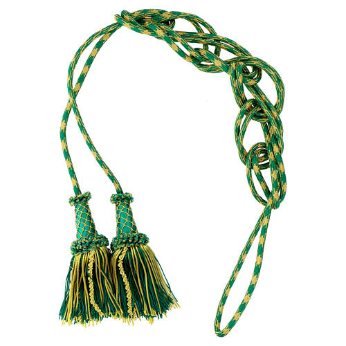 Luxury priest cincture with cannetille tassel, mint green and gold, wooden core 6