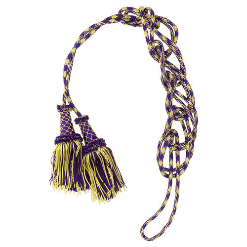 Luxury priest cincture with cannetille tassel, purple and gold, wooden core 6