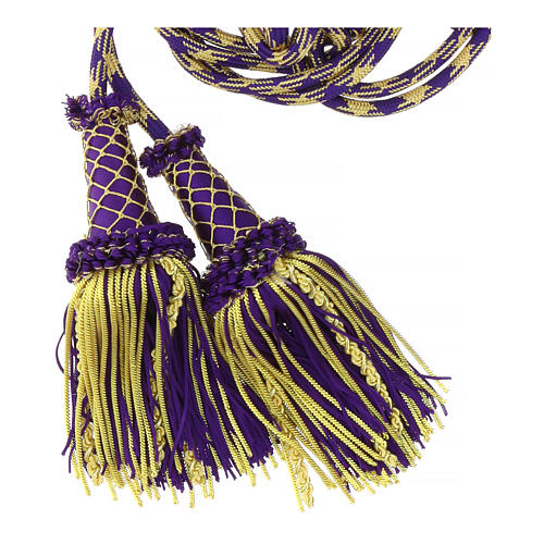 Wooden bow priest's cincture covered in luxury purple gold tinsel 4