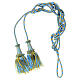 Luxury priest cincture with cannetille tassel, light blue and gold, wooden core s6