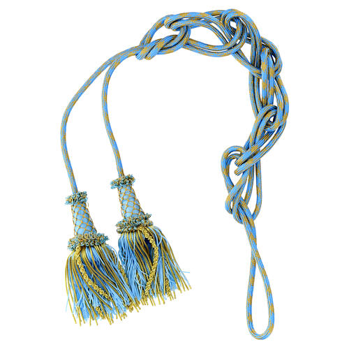 Luxury priest cincture in gold and light blue wood bow 5