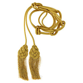 Golden priest cincture with knotted medallion and twisted fringe