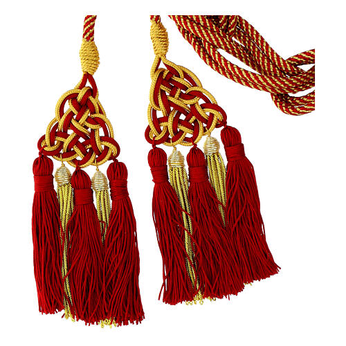 Priest cincture with luxury triangular medallion and four tassels, red and golden cannotille 4