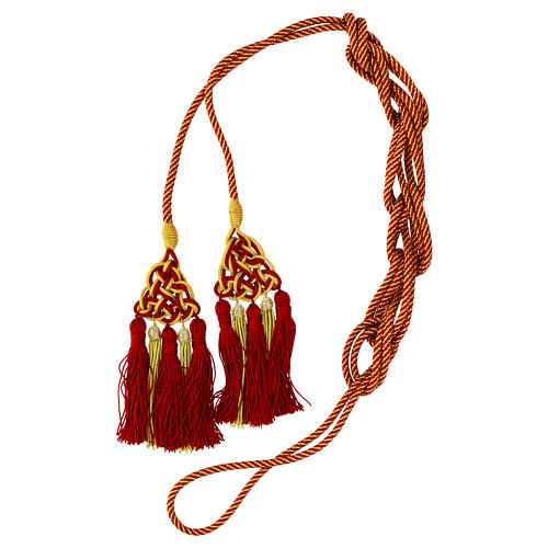 Priest cincture with luxury triangular medallion and four tassels, red and golden cannotille 6