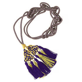 Priest cincture with luxury triangular medallion and four tassels, purple and golden cannotille