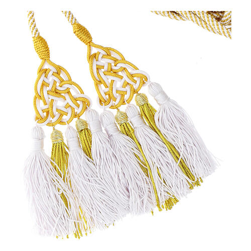 Priest cincture with luxury triangular medallion and four tassels, white and golden cannotille 3