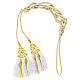 Priest cincture with luxury triangular medallion and four tassels, white and golden cannotille s6
