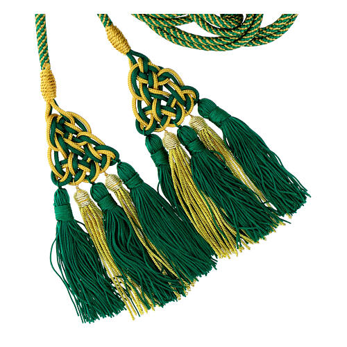 Priest cincture with luxury triangular medallion and four tassels, mint green and golden cannotille 3