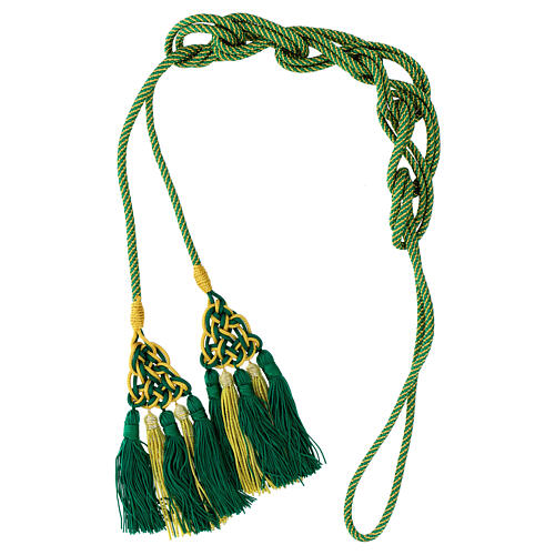 Priest cincture with luxury triangular medallion and four tassels, mint green and golden cannotille 5