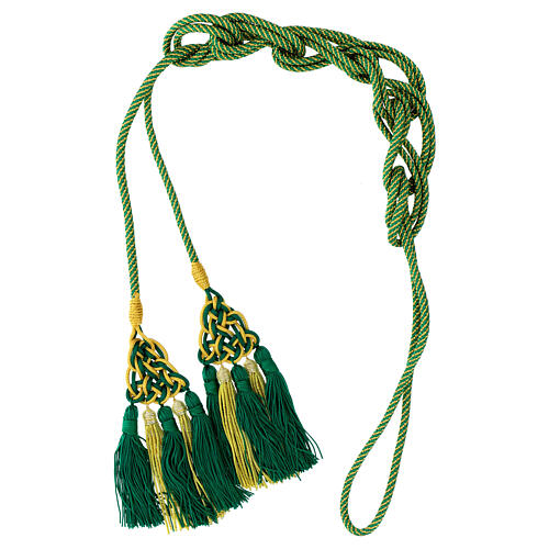 Luxury priest's cincture with 5 gold mint green ribbon tassels 5