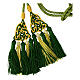 Priest cincture with luxury triangular medallion and four tassels, olive green and golden cannotille s4