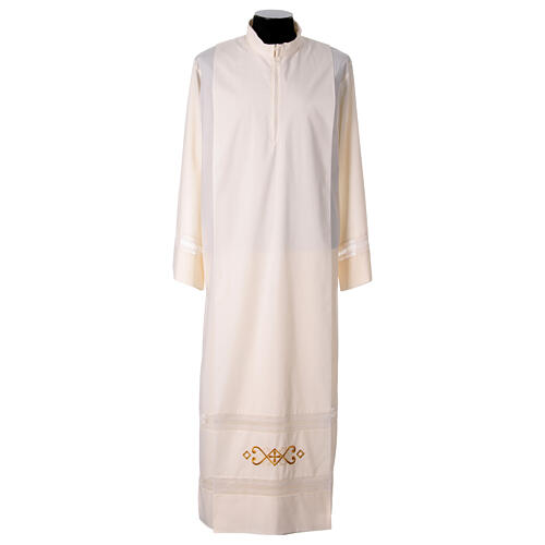Ivory-coloured alb by Gamma, machine-embroidered polycotton, golden cross 1