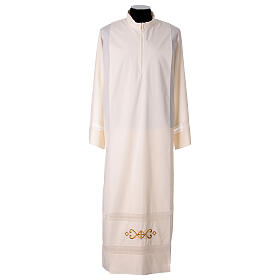Ivory cotton blend alb with Gamma gold cross machine embroidery