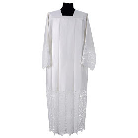 Surplice with embroidery, macramé lace with floral pattern and JHS, cotton/silk