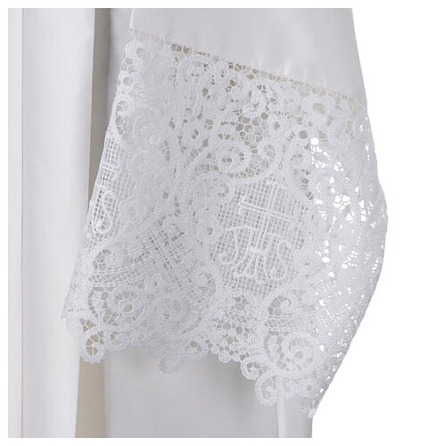 Surplice with embroidery, macramé lace with floral pattern and JHS, cotton/silk 7