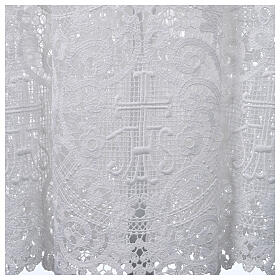 Sobrepeliz bordado JHS padrão floral renda macramé algodão/seda